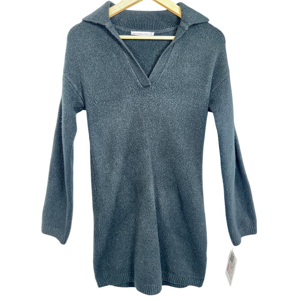 Abercrombie & Fitch Black Ribbed Knit Collared Mini Sweater Dress Womens Size XS
